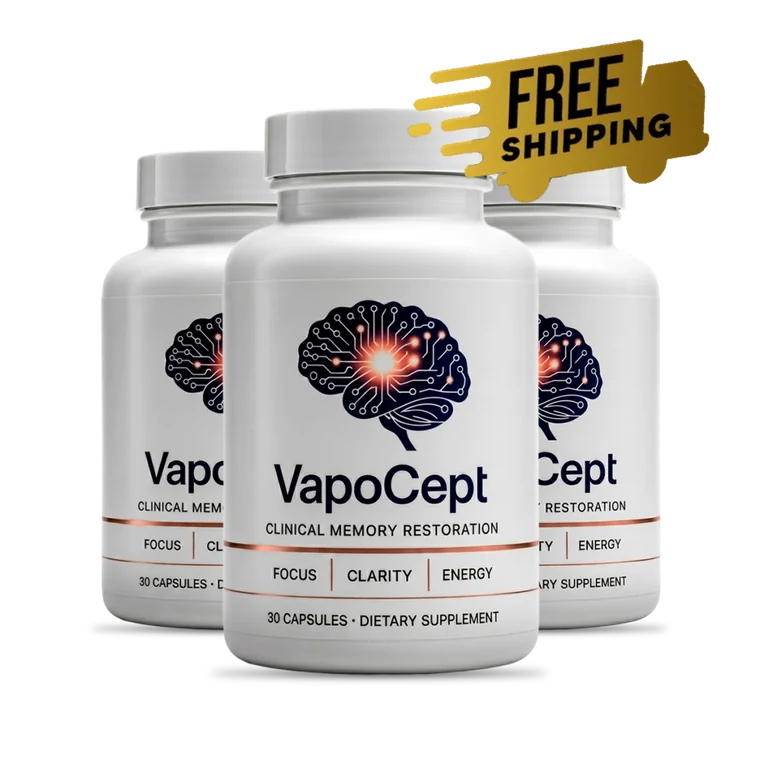 VapoCept three-bottle package showing the 30-capsule memory and focus label