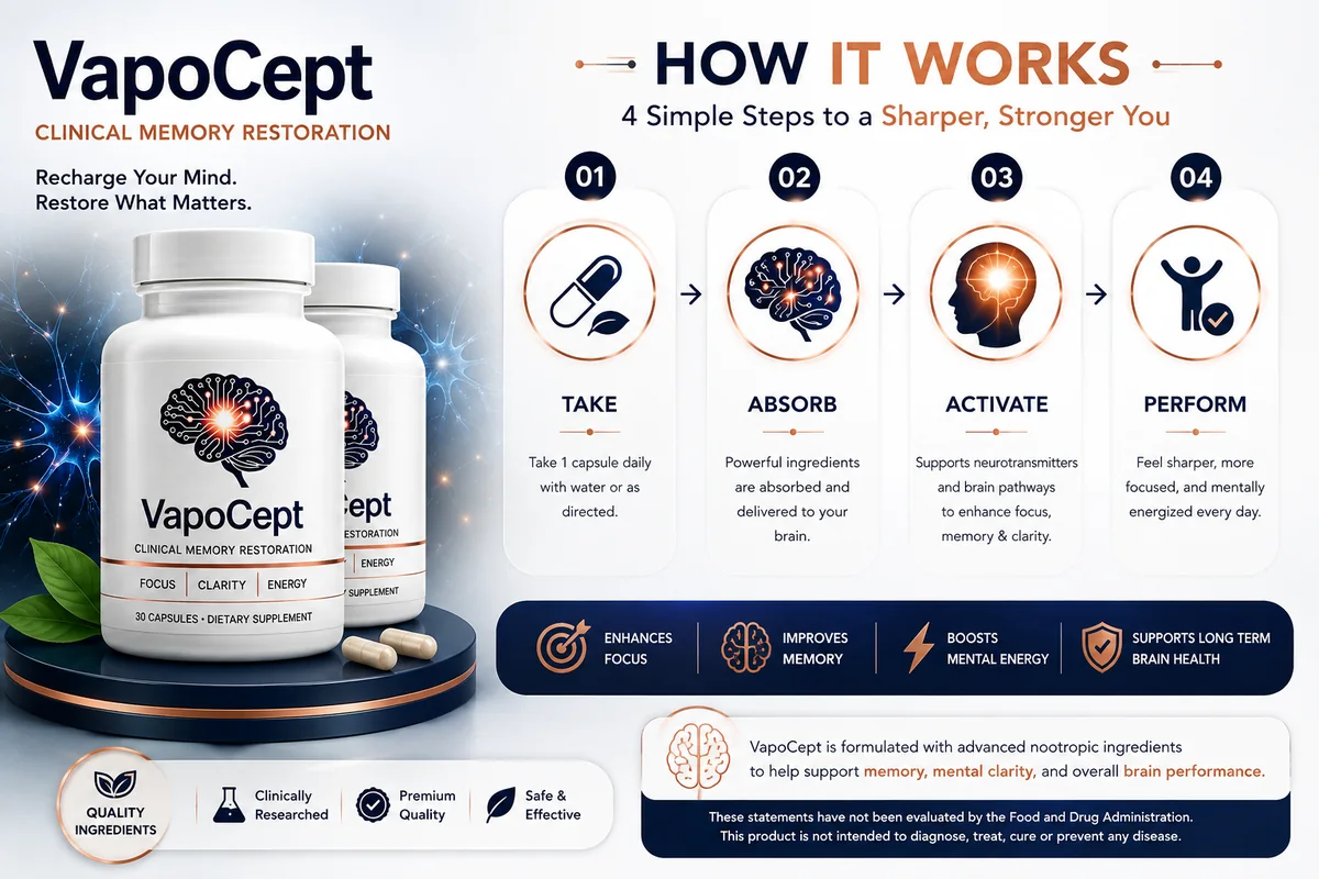 How VapoCept works: take, absorb, activate and perform, the brand's four-step usage guide